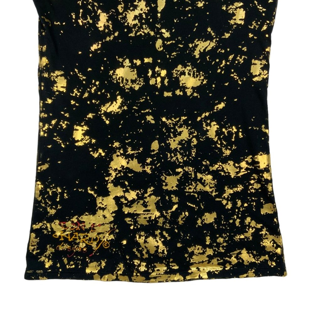 Ed Hardy NWT Rare Gold Fleck Sketch T-Shirt L Black Butterfly Skull t-shirt - Picture 9 of 11